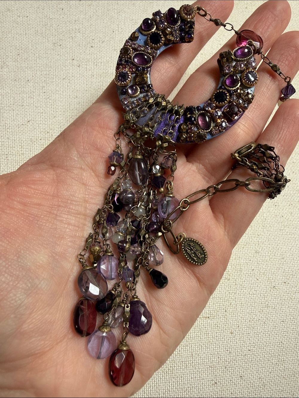 Michael Golan Gorgeous Boho Purple Beaded Crescent Necklace 20’-24’in adjustable
